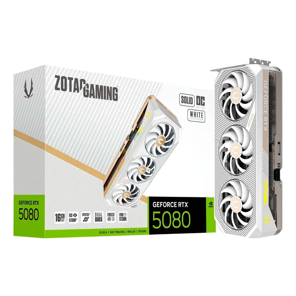 Placa Gráfica Zotac Gaming NVIDIA GeForce RTX 5080 "Blackwell" Solid OC White Edition 16GB GDDR7 DLSS4