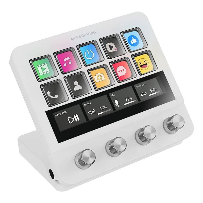 Control Deck Mars Gaming MSD-PRO | 10 Teclas Personalizáveis | 4 Dials | Faixa Touch LCD | Type-C | Windows e Mac | Branco