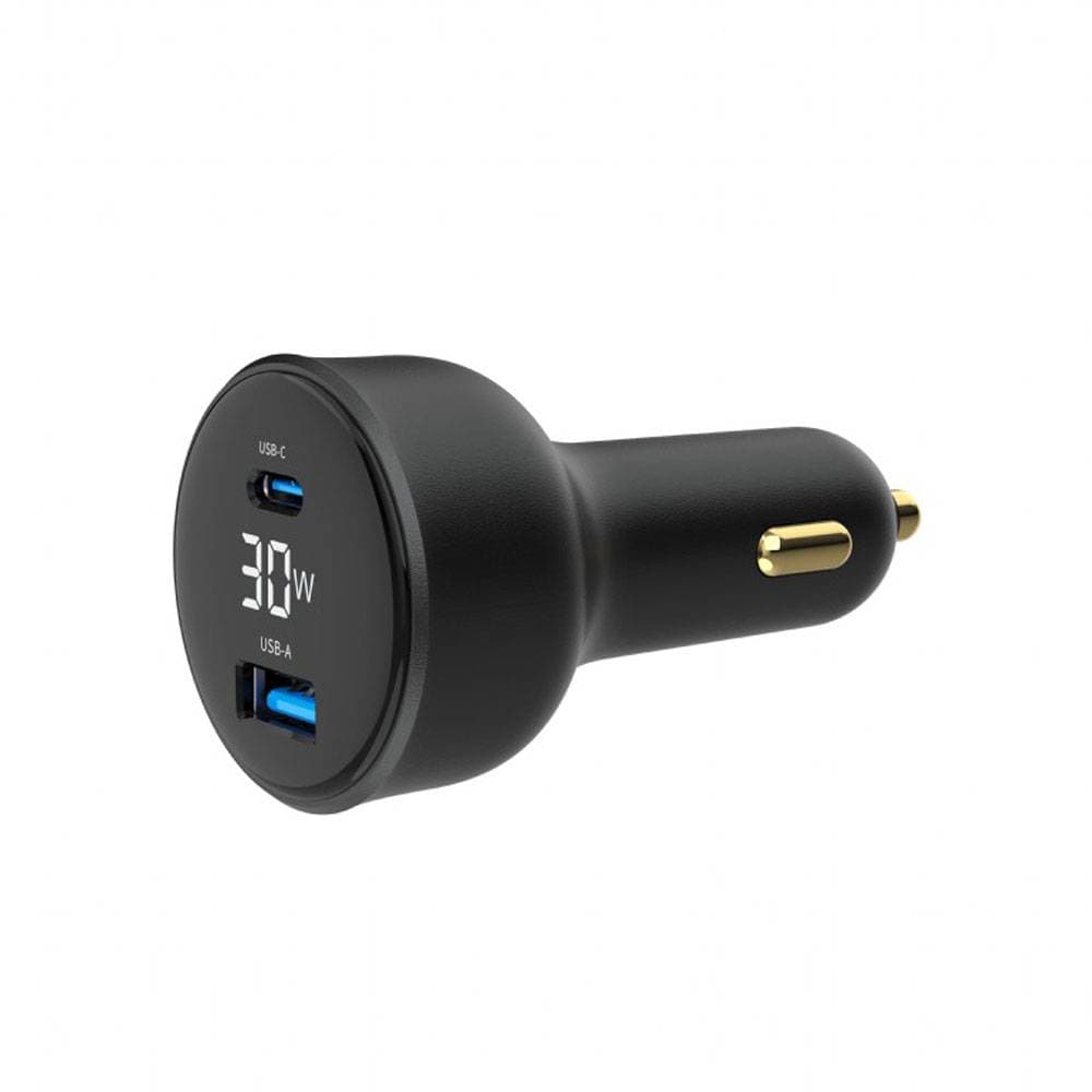 Carregador de Isqueiro Gembird TA-UC-AC2PD30LCD-CAR-01 USB-C/USB-A 30W Preto