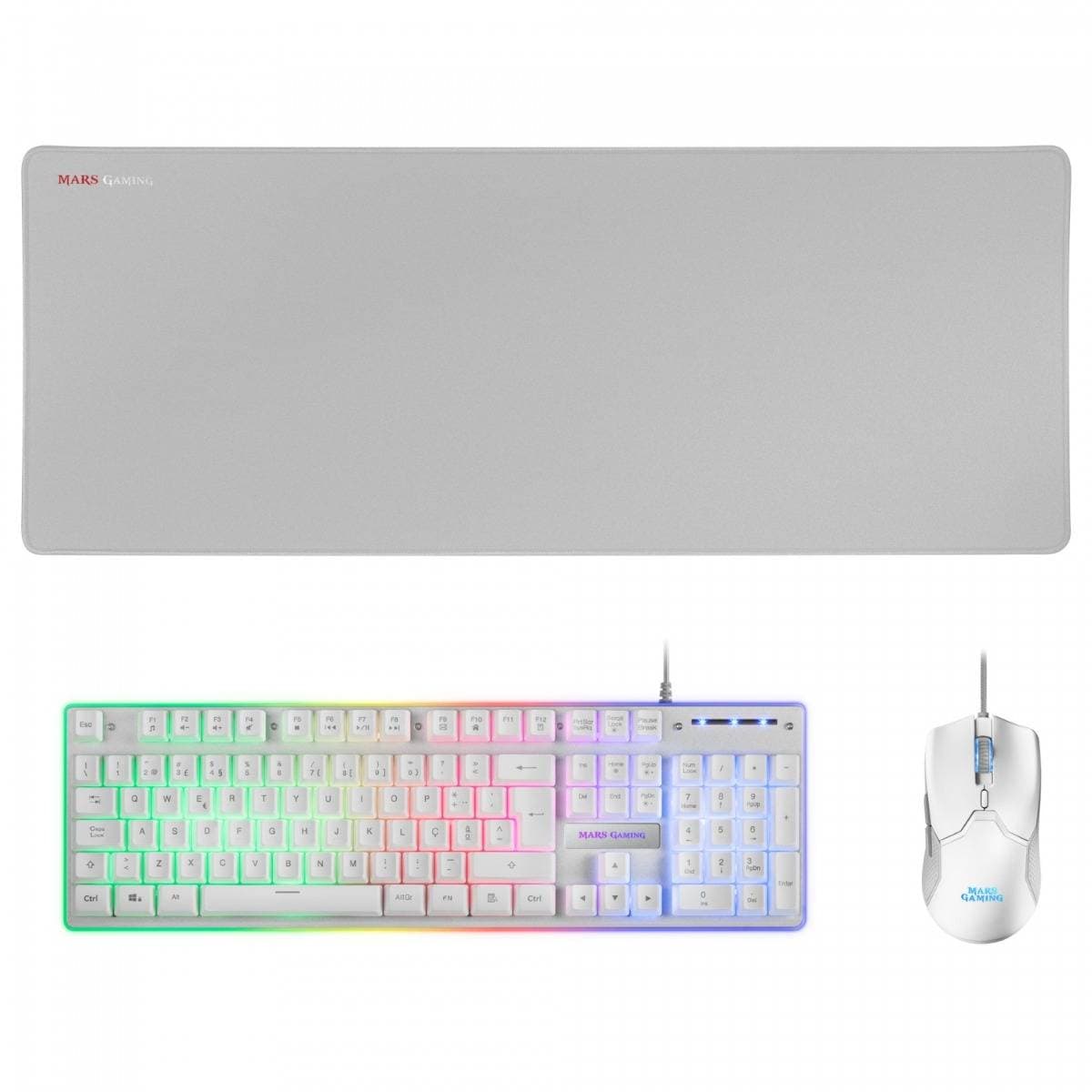 Teclado + Rato + Tapete Mars Gaming MCPXWPT Combo Branco RGB PT