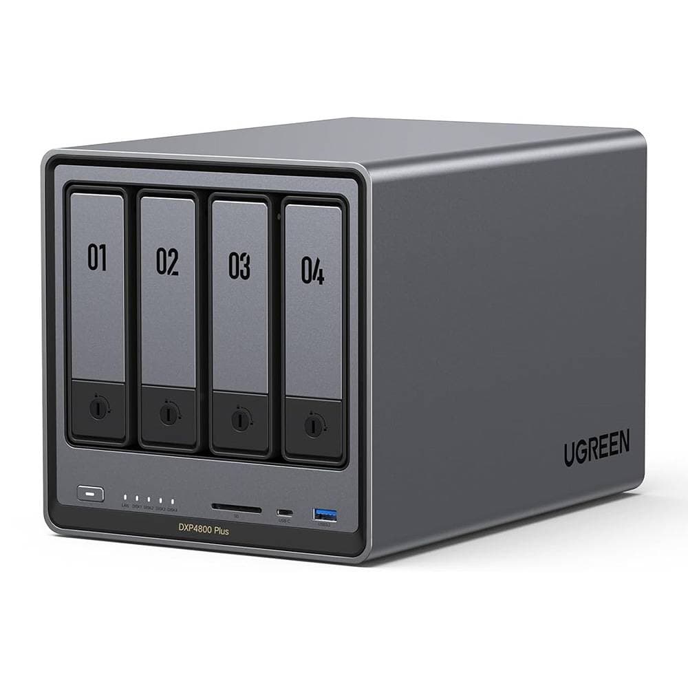 NAS UGREEN NASync DXP4800 Plus | 4 Baías | CPU Intel Gold 8505 | SSD 128GB | RAM 8GB | 4x SATA | 2x M.2 SSD | LAN 1x 2.5GbE+1x 10GbE