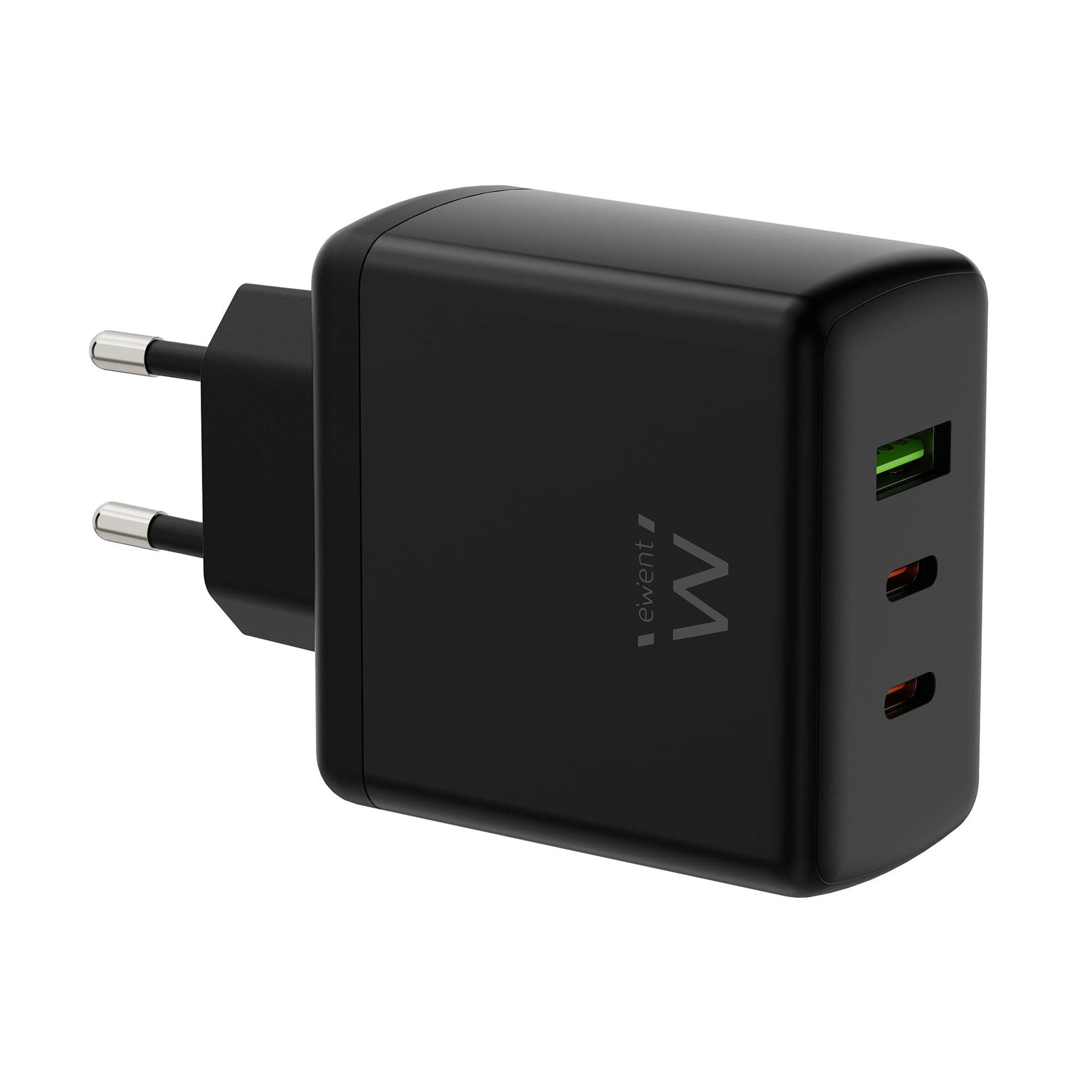 Carregador Ewent EW1331 Dual USB-C + USB-A GaN PD 65W Preto