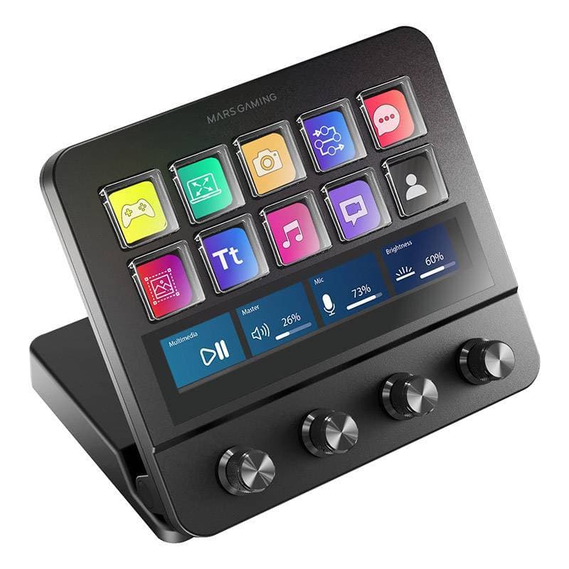 Control Deck Mars Gaming MSD-PRO | 10 Teclas Personalizáveis | 4 Dials | Faixa Touch LCD | Type-C | Windows e Mac | Preto