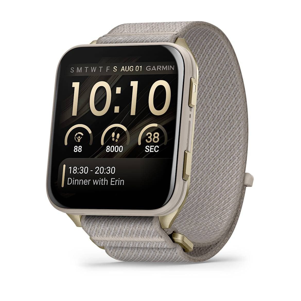 Smartwatch Garmin Venu X1 Dourado Macio com Capa em Titânio e Bracelete em Nylon French Gray