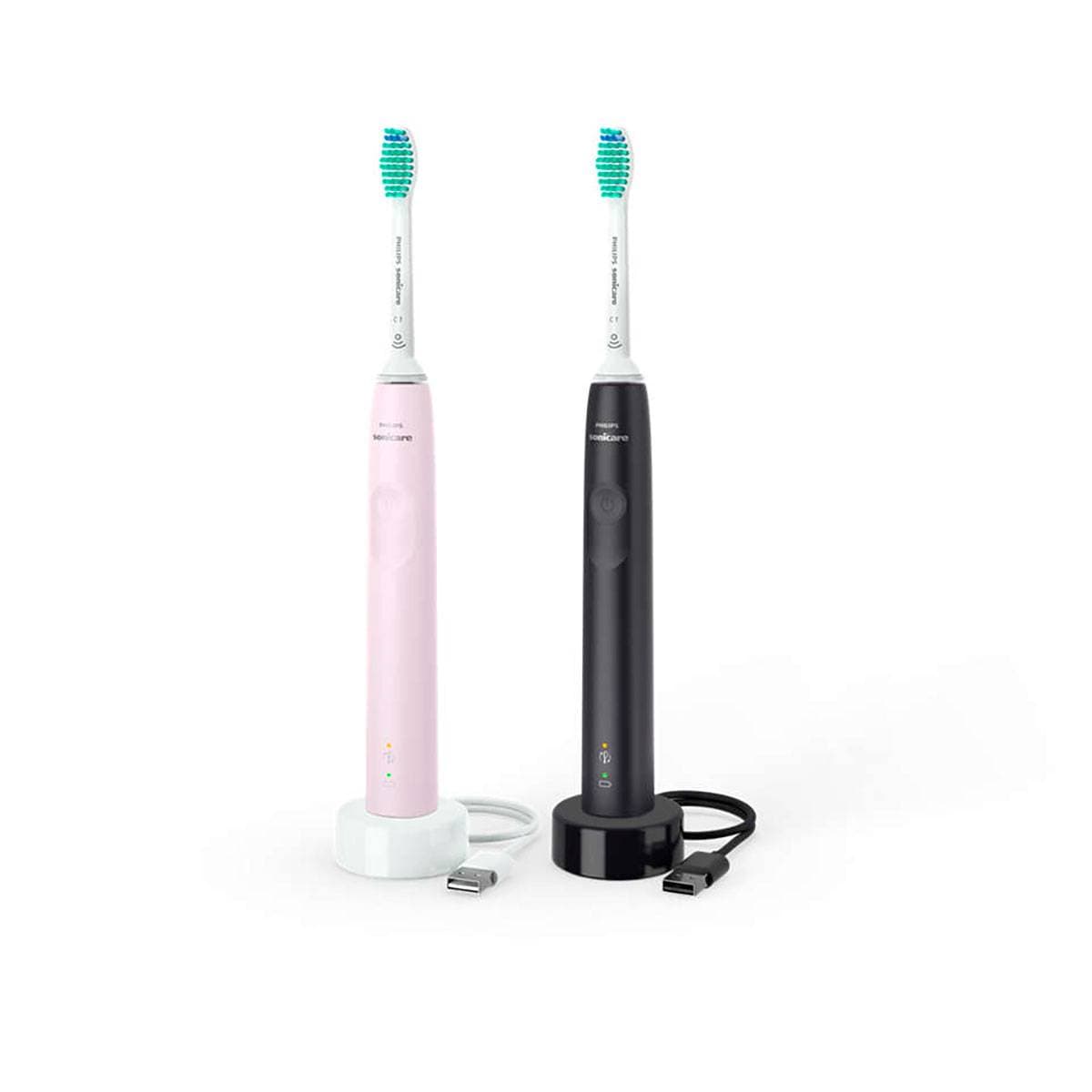 Escova de Dentes Elétrica Philips HX3675 Sonicare 3100 series Preto + Rosa - 2 Pack
