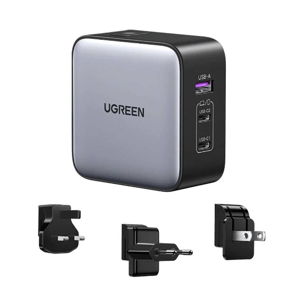 Carregador UGREEN Nexode 2x USB-C + 1x USB-A GaN PD 65W Preto/Cinza