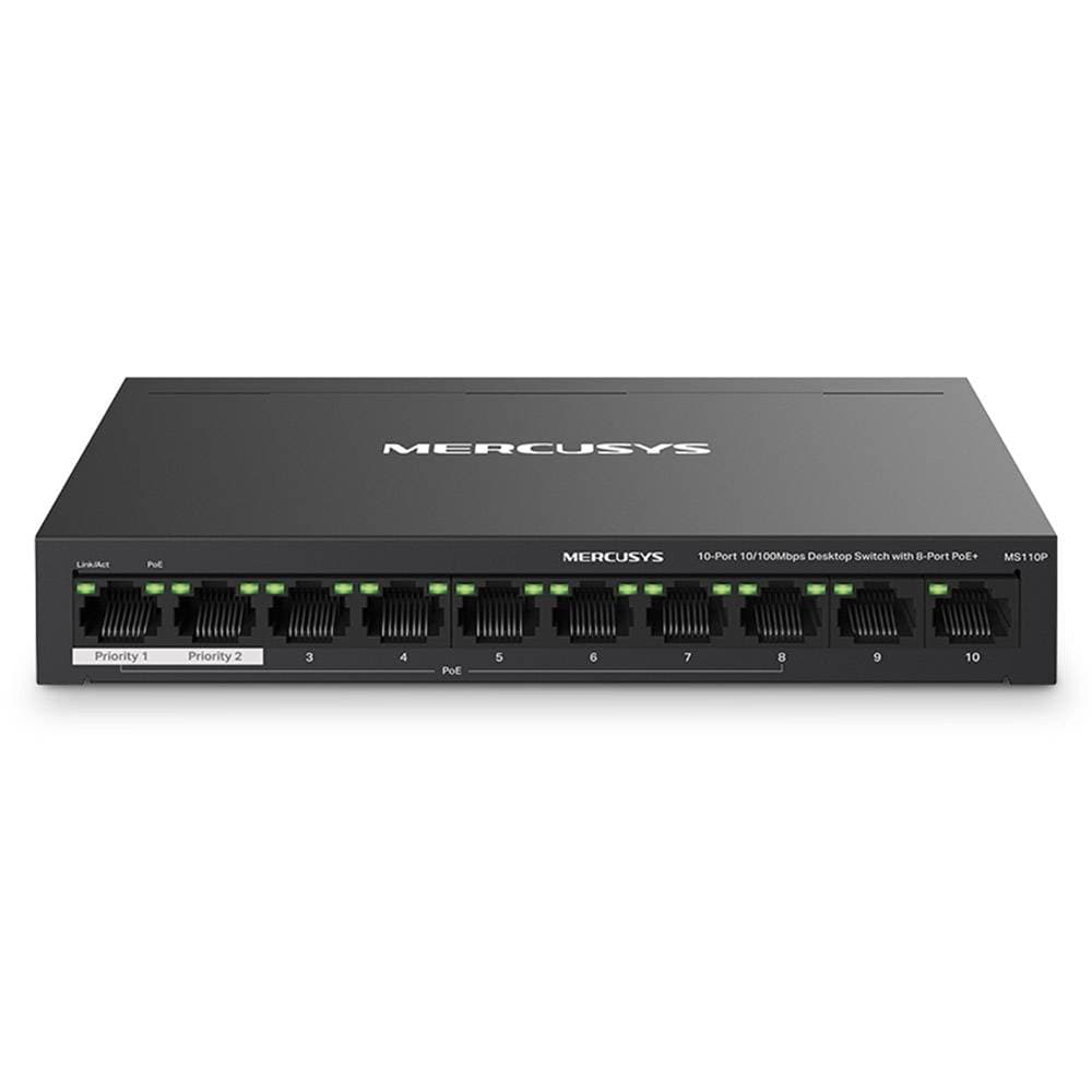 Switch de Rede Mercusys MS110P 10 Portas 10/100Mbps UnManaged com 8 Portas PoE+ Desktop/Wall Mount