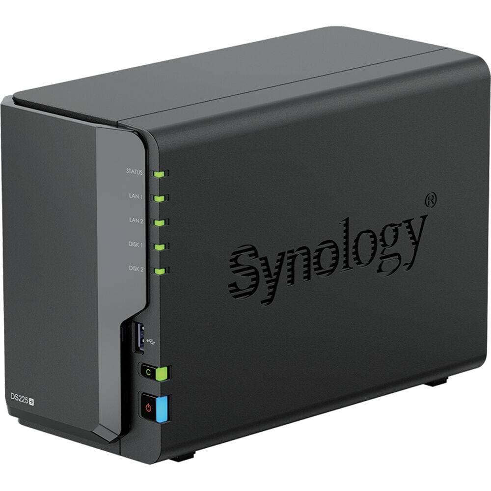 NAS Synology DiskStation DS225+ | 2 Baías | CPU 4-Core Intel Celeron J4125 | RAM 2GB DDR4 | Preto