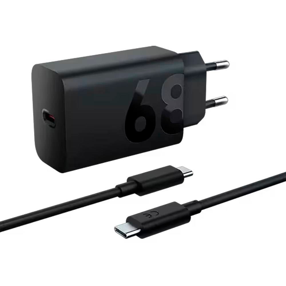 Carregador Motorola TurboPower Fast Charger 68W USB-C Preto + Cabo USB-C 1m