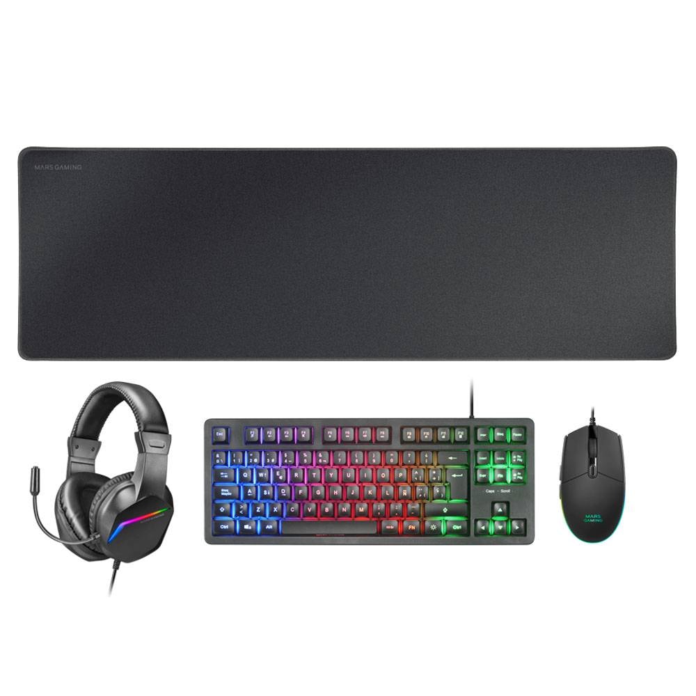 Bundle Mars Gaming MCPRGB3 4-in-1 Gaming Combo RGB Preto (Teclado TKL PT + Rato 3200DPI + Headset + Tapete XXL)