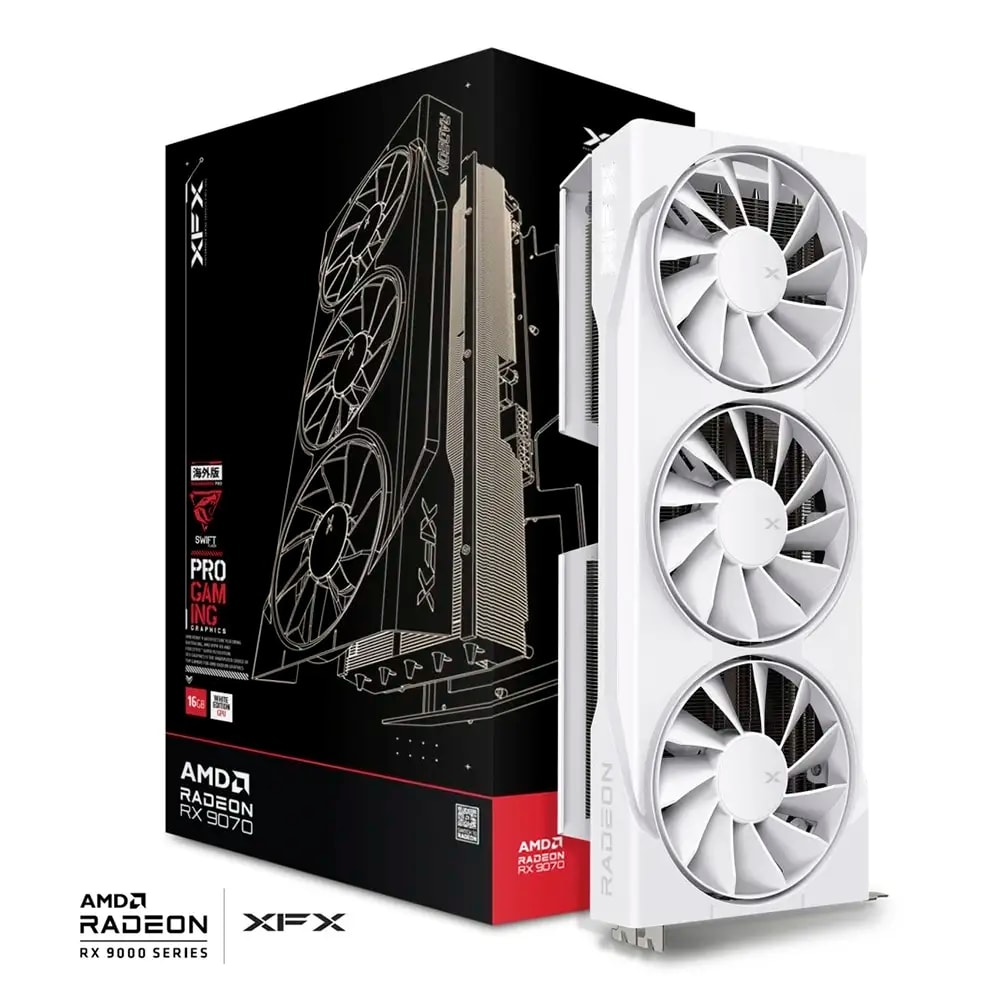 Placa Gráfica XFX AMD Radeon RX 9070 "RDNA 4" Swift OC White Triple Fan Gaming 16GB GDDR6 (RX-97SWFT3W7)