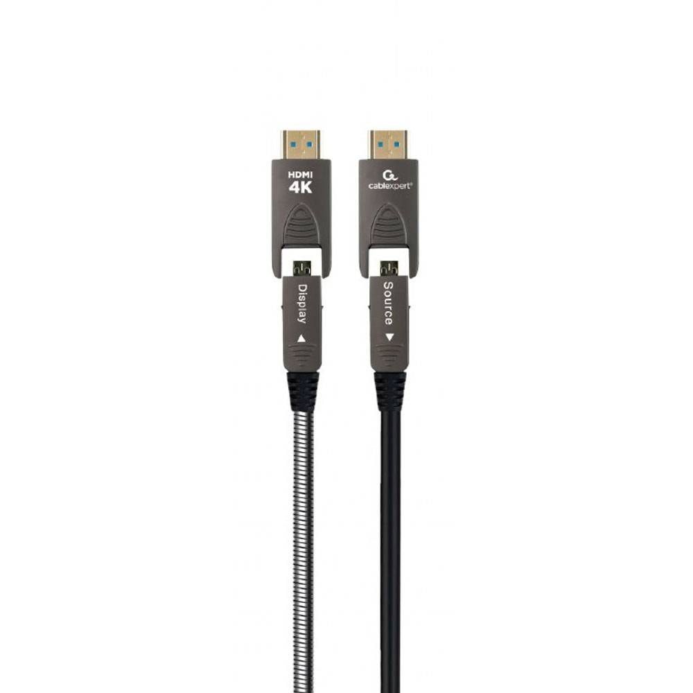 Cabo Ótico Ativo HDMI-D 2.0 Gembird CCAP-HDMIDD-AOC-20M AOC Armored Series c/ Ethernet para HDMI-A 4K 60Hz 20m Preto