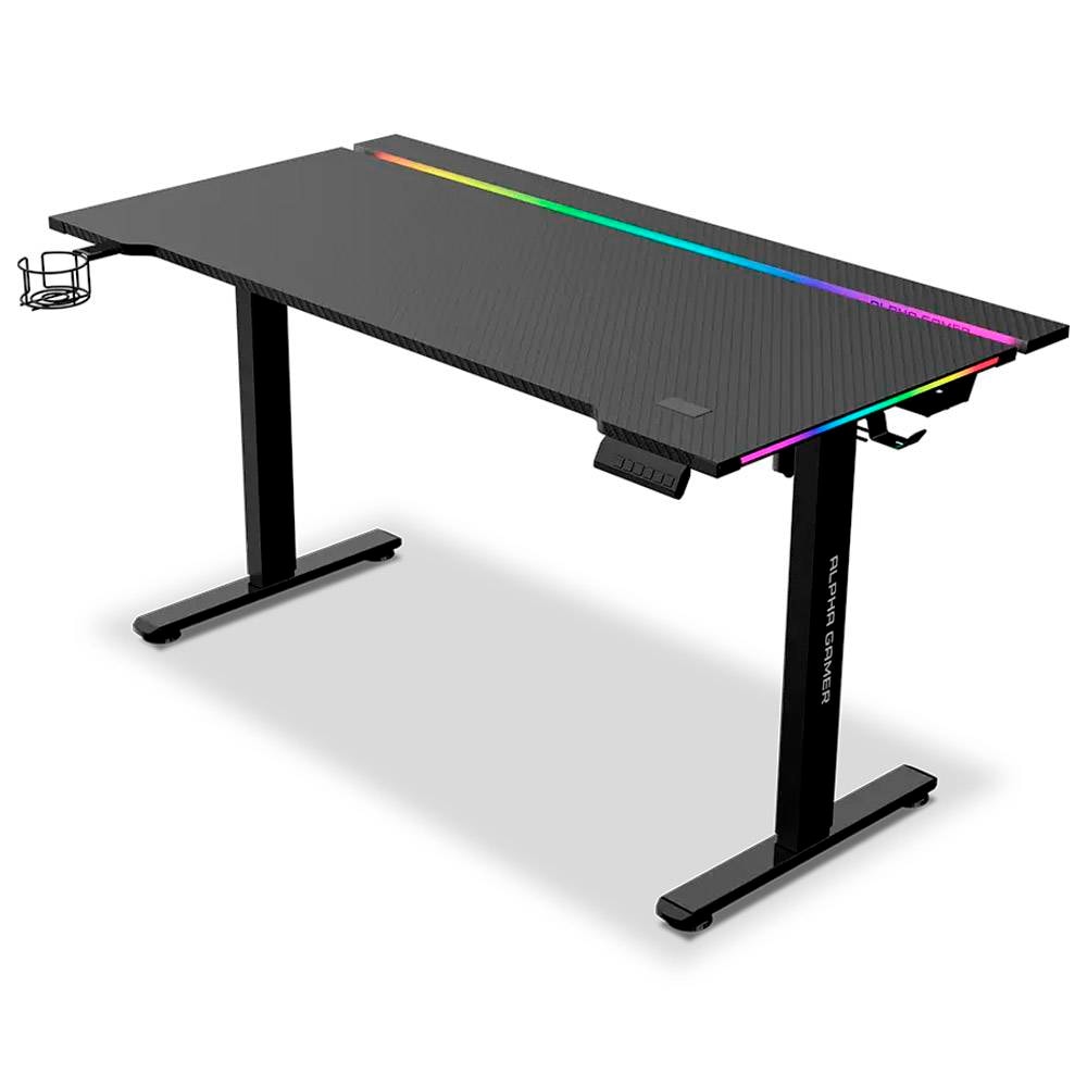 Secretária Elevatória Elétrica Alpha Gamer Zorya RGB (140x72cm) Gaming Station Preta