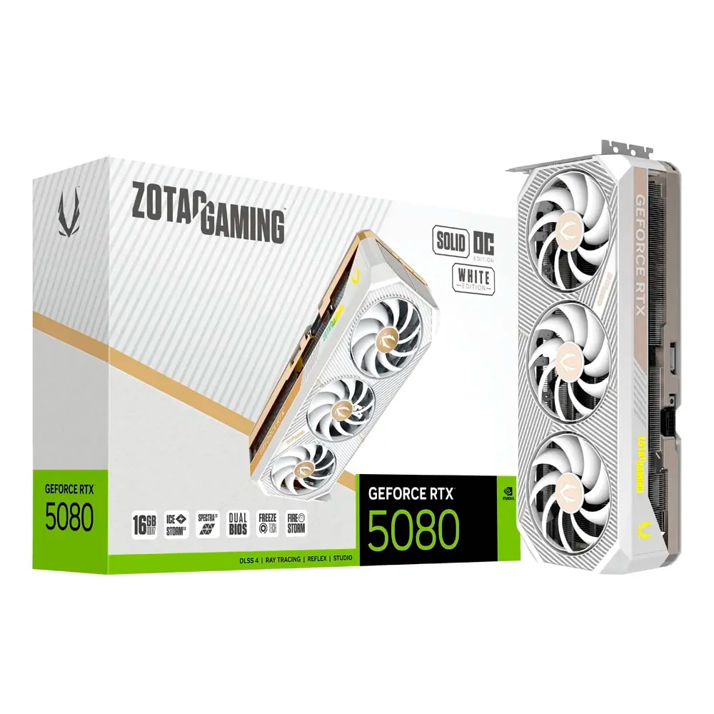 Placa Gráfica Zotac Gaming NVIDIA GeForce RTX 5080 "Blackwell" Solid OC White Edition 16GB GDDR7 DLSS4