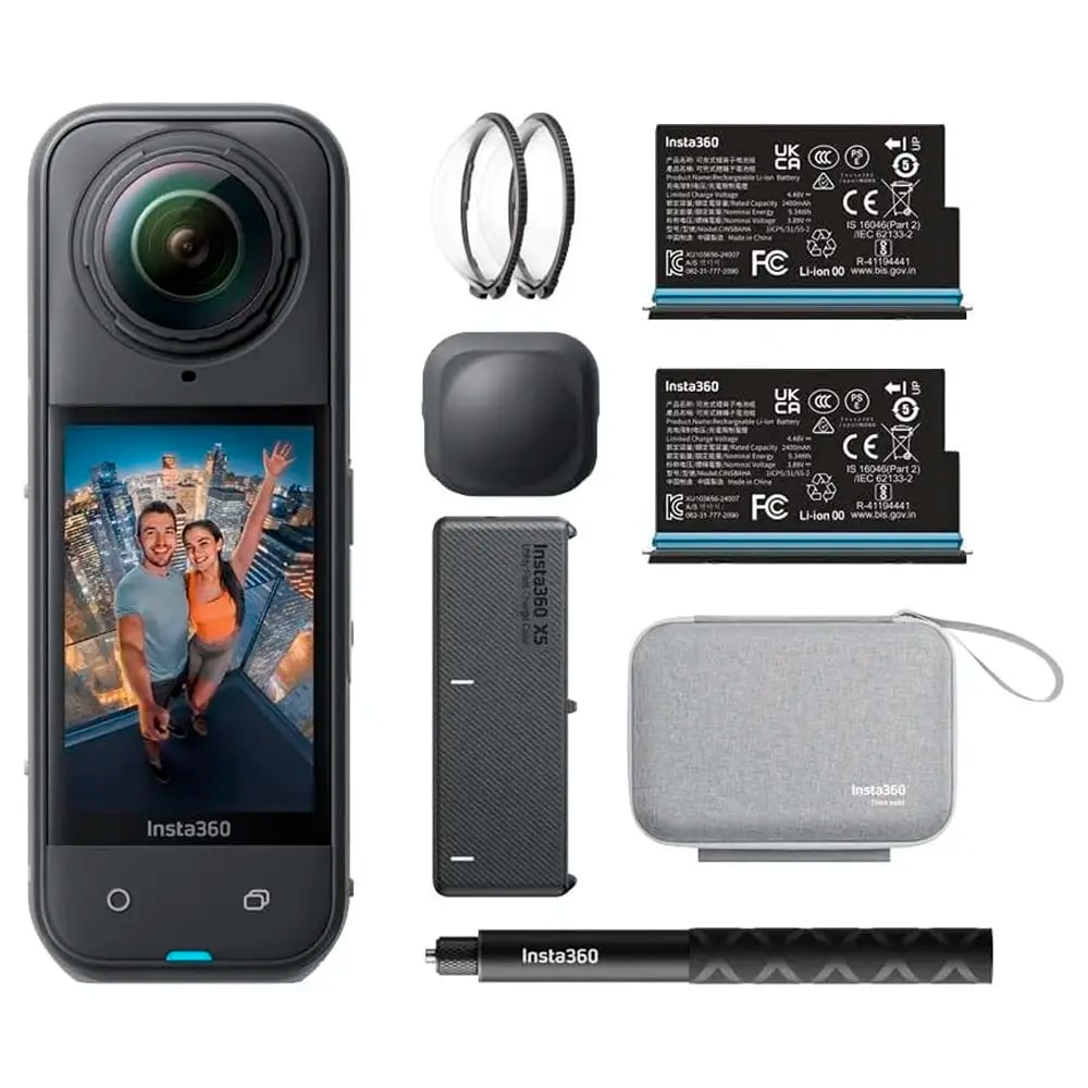 Câmara Action Cam Insta360 X5 | Vídeo 8K 30FPS | Fotografia 72MP | Wi-Fi 5 | Bluetooth 5.2 | Midnight Black (Essentials Bundle)