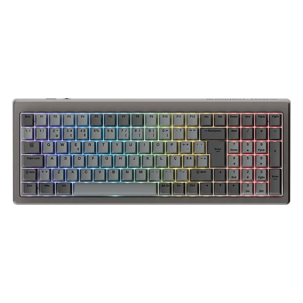 Teclado Mecânico Ducky Cushion 98 96% Tri-Mode RGB PT Silent Linear Red Switches Cinzento