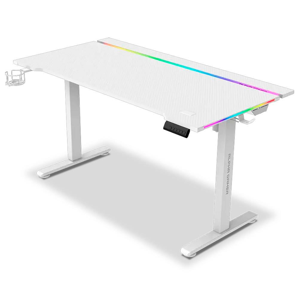 Secretária Elevatória Elétrica Alpha Gamer Zorya RGB (140x72cm) Gaming Station Branca