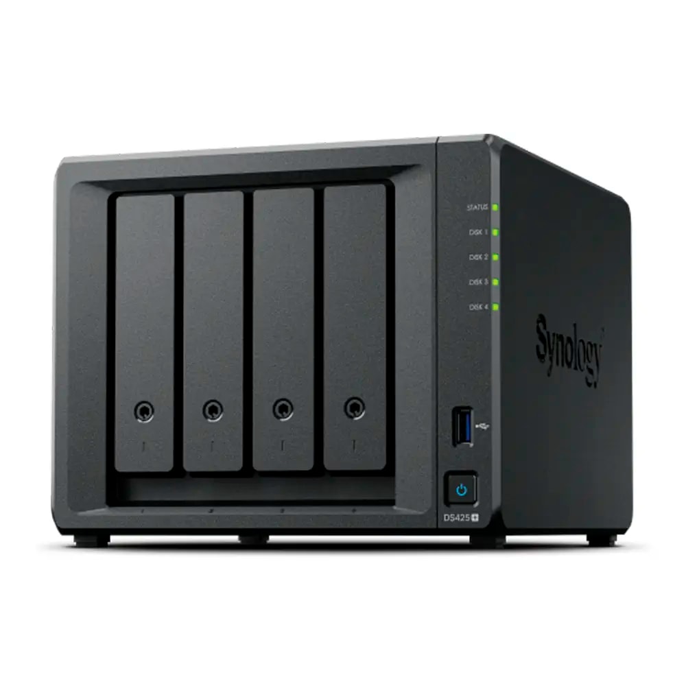 NAS Synology DiskStation DS425+ | 4 Baías | CPU 4-Core Intel Celeron J4125 | RAM 2GB DDR4 | Preto