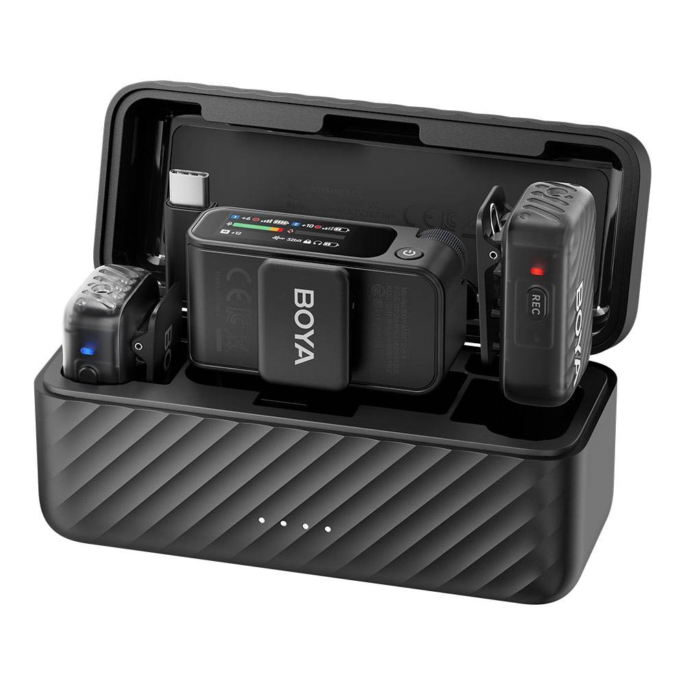 Microfone de Lapela BOYA Mic 2-02 (2 TX + 1 RX + Estojo de Carregamento) Ultracompact 2.4GHz Wireless Preto