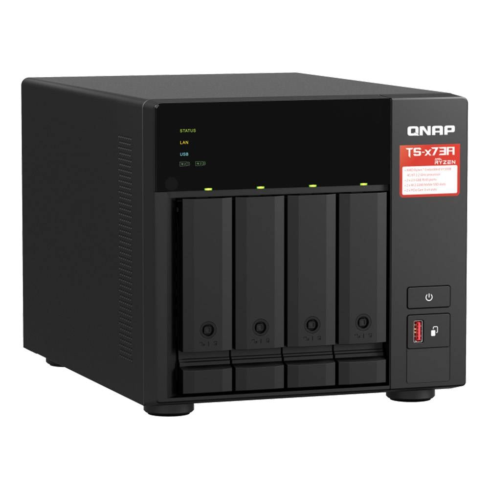 NAS Qnap TS-473A | 4 Baías | CPU 4-Core AMD Ryzen V1500B | RAM 8GB DDR4 | Preto