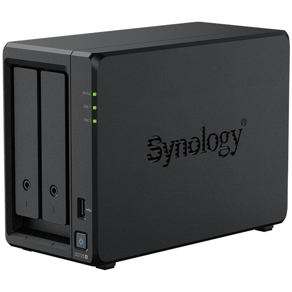 NAS Synology DiskStation DS725+ | 2 Baías | CPU 2-Core AMD Ryzen R1600 | RAM 4GB DDR4 | Preto