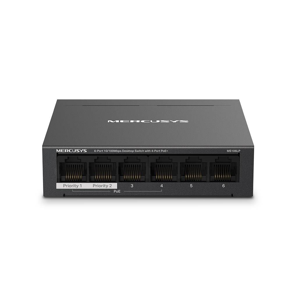 Switch de Rede Mercusys MS106LP 6 Portas 10/100Mbps Managed com 4 Portas  PoE+ Desktop/Wall Mount