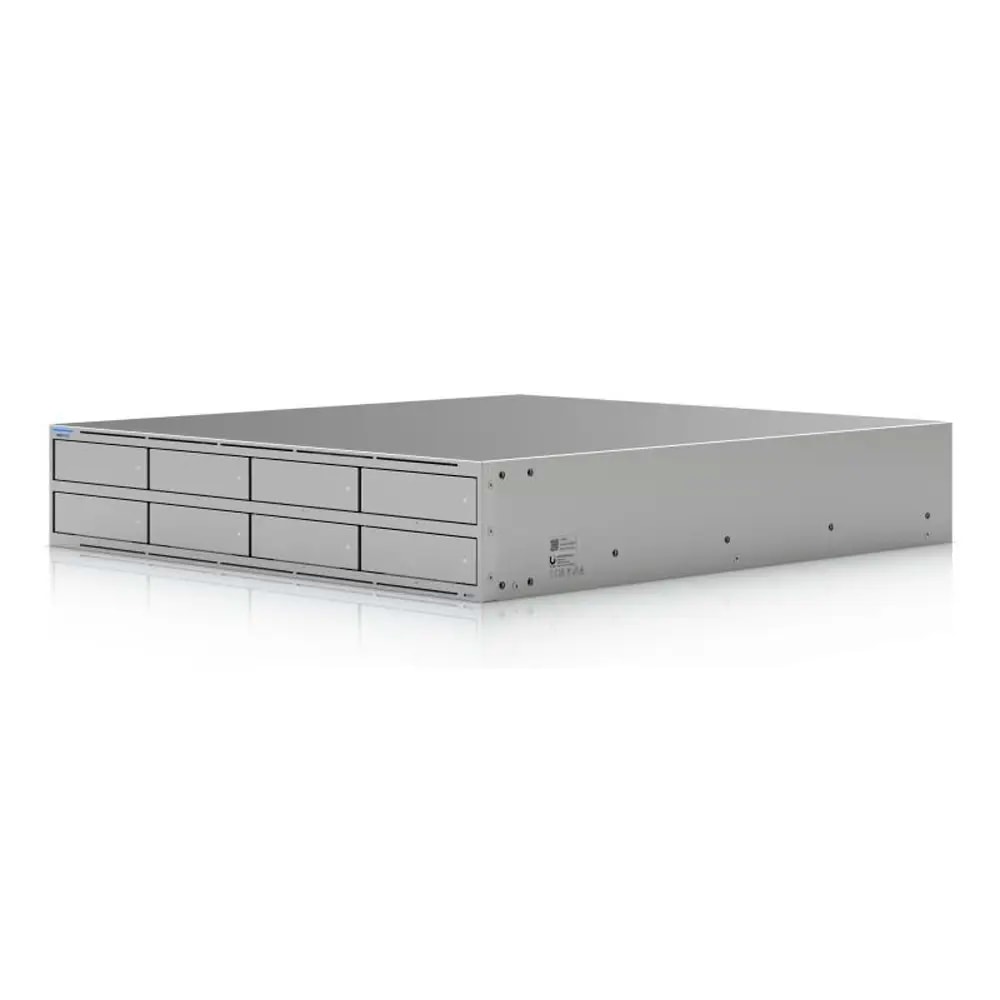 NAS Ubiquiti UNAS 8 | 8 Baías | 2 Baías NVMe p/ Cache | CPU Quad-Core | RAM 16GB | LAN 10GbE + 2x SFP+ 10GbE