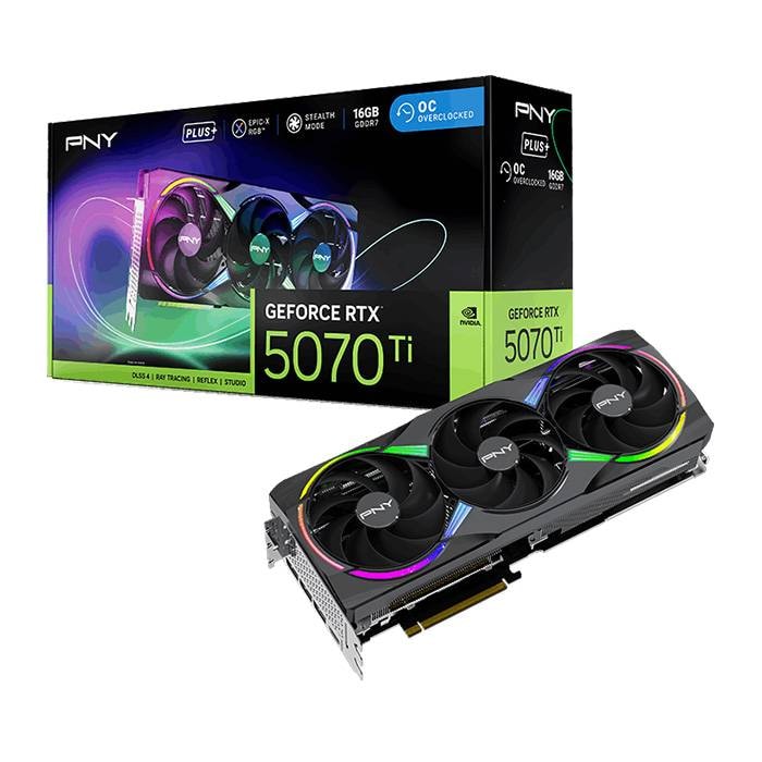 Placa Gráfica PNY NVIDIA GeForce RTX 5070 Ti "Blackwell" ARGB Overclocked Triple Fan Plus 16G GDDR7 DLSS4