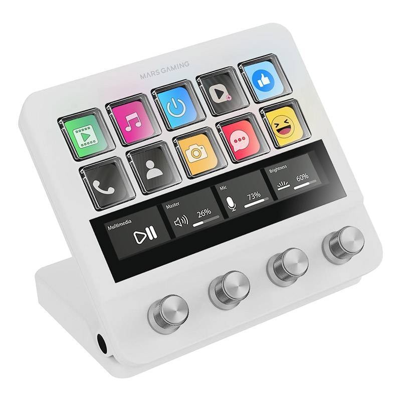 Control Deck Mars Gaming MSD-PRO | 10 Teclas Personalizáveis | 4 Dials | Faixa Touch LCD | Type-C | Windows e Mac | Branco