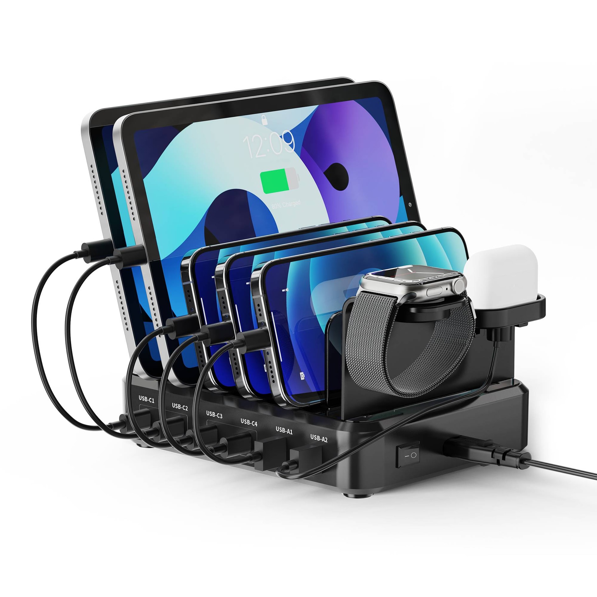 Estação de Carregamento Ewent EW1335 4x USB-C + 2x USB-A PD 130W Preto
