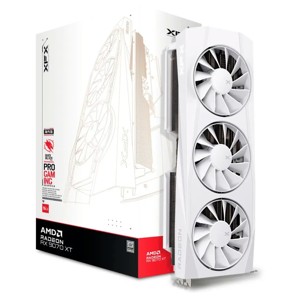 Placa Gráfica XFX AMD Radeon RX 9070 XT "RDNA 4" Quicksilver White Gaming Edition 16GB GDDR6