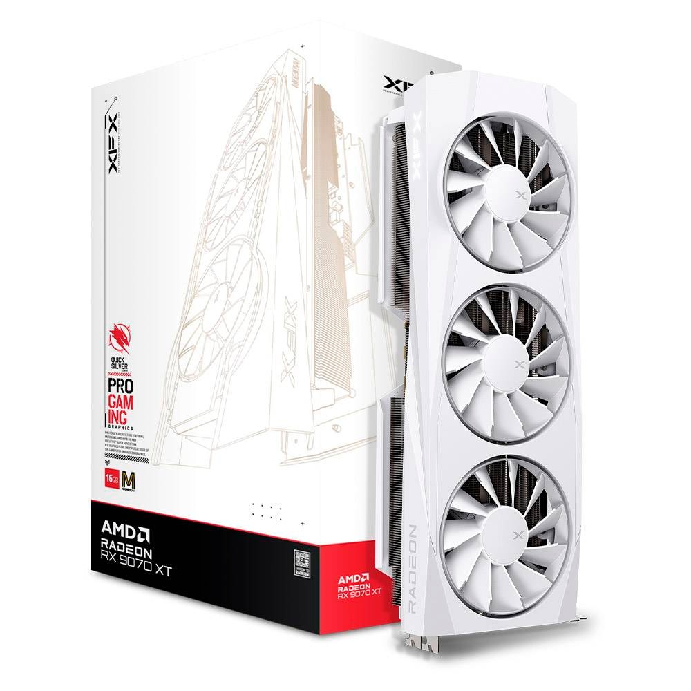 Placa Gráfica XFX AMD Radeon RX 9070 XT "RDNA 4" Quicksilver White Magnetic Air Edition 16GB GDDR6