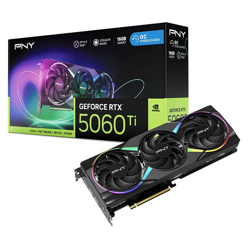 Placa Gráfica PNY NVIDIA GeForce RTX 5060 Ti "Blackwell" EPIC-X RGB OC Triple Fan 16GB GDDR7 DLSS4