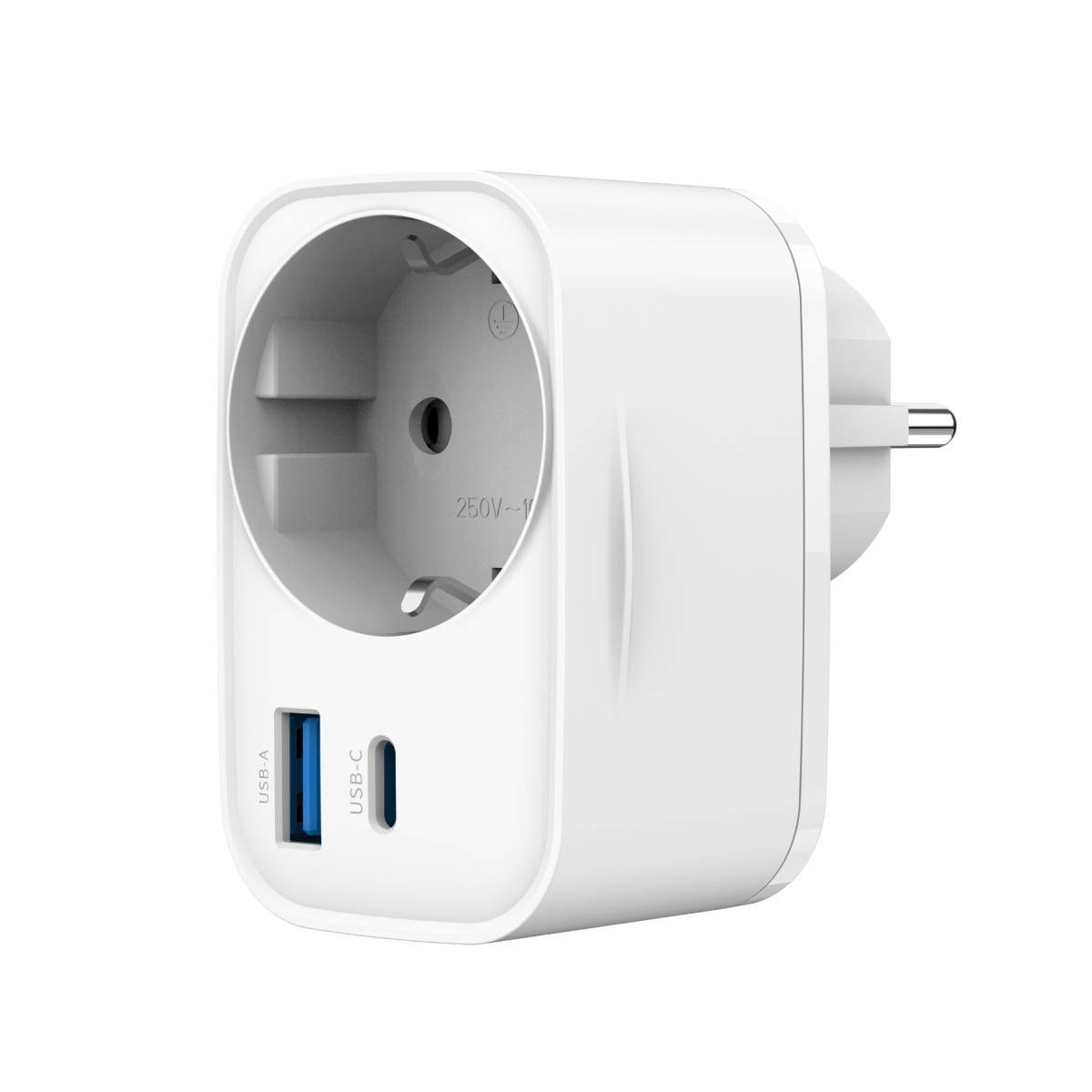 Tomada Gembird TA-ACPDQC20-01-W 2-port USB Fast Charger AC Pass-through 20W Branca