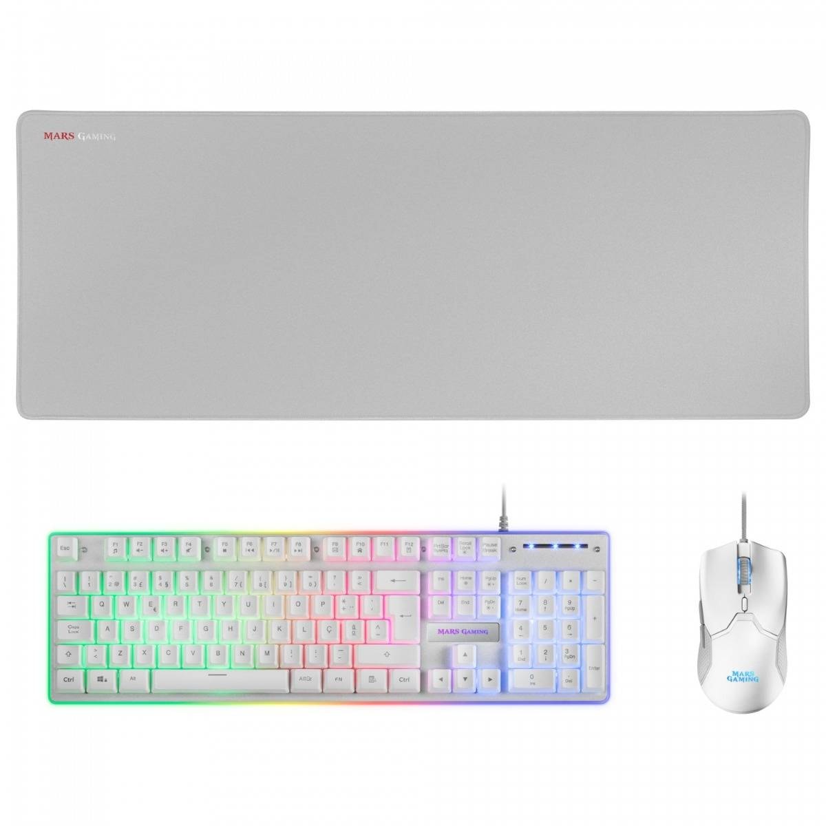 Teclado + Rato + Tapete Mars Gaming MCPXWPT Combo Branco RGB PT