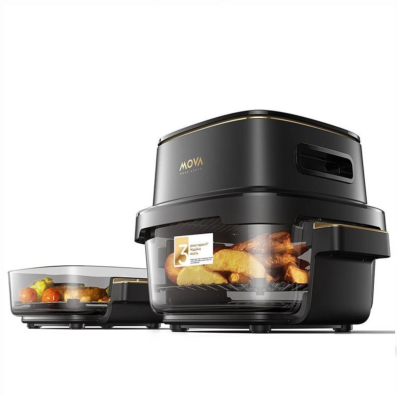 Fritadeira Air Fryer (Sem Óleo) Mova Aeroglass AF20 Pro 8-in-1 4L + 2.5L 1700W Preta
