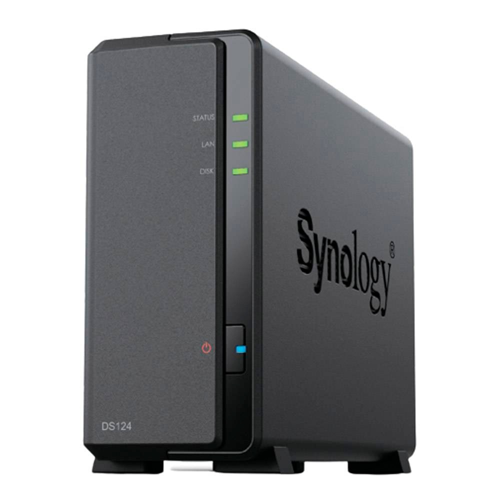 NAS Synology DiskStation DS124 | 1 Baía | CPU 4-Core Realtek RTD1619B | RAM 1GB DDR4 | Preto
