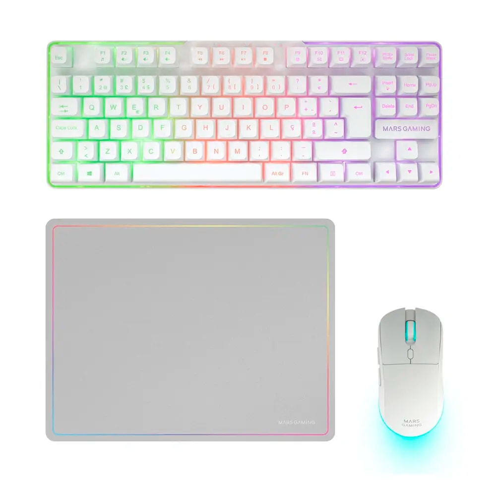 Teclado + Rato Mars Gaming MCPWTKLPTW Combo Branco RGB PT