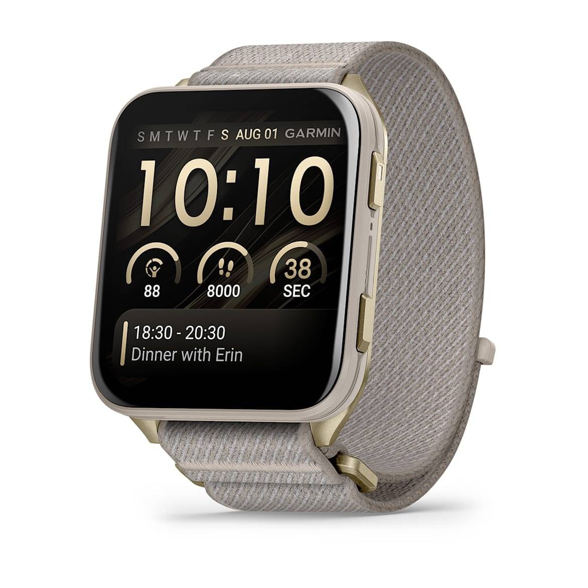 Smartwatch Garmin Venu X1 Dourado Macio com Capa em Titânio e Bracelete em Nylon French Gray
