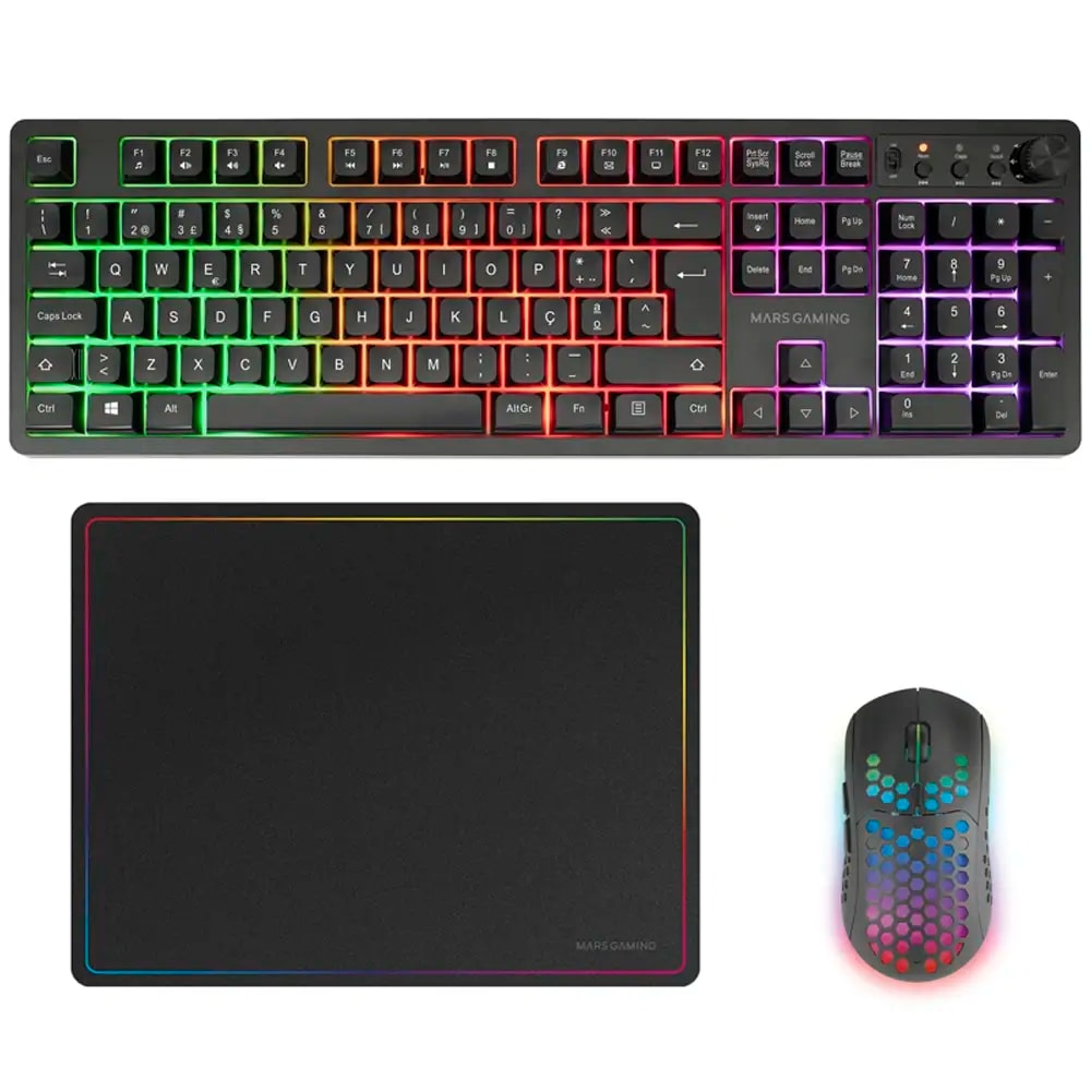 Bundle Mars Gaming MCPWXPT 3-em-1 Gaming Combo RGB Preto (Teclado Wireless PT + Rato Wireless 3200DPI + Tapete L)