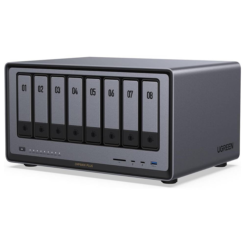 NAS UGREEN NASync DXP8800 Plus | 8 Baías | CPU Intel Core i5-1235U | SSD 128GB | RAM 8GB | 8x SATA | 2x M.2 SSD | LAN 2x 10GbE
