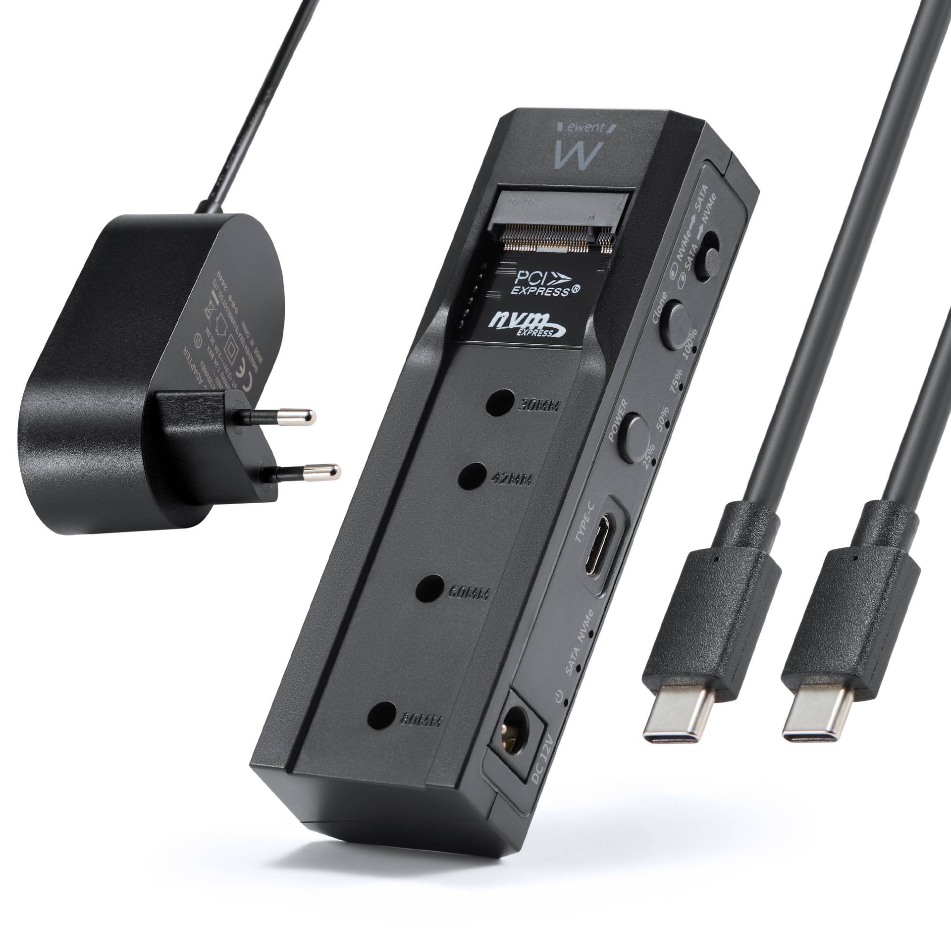 Dock Station Ewent EW7065 USB 3.2 Gen2 Dual Bay SSD/NVMe Clone/Convesor para 2.5"/3.5" SATA