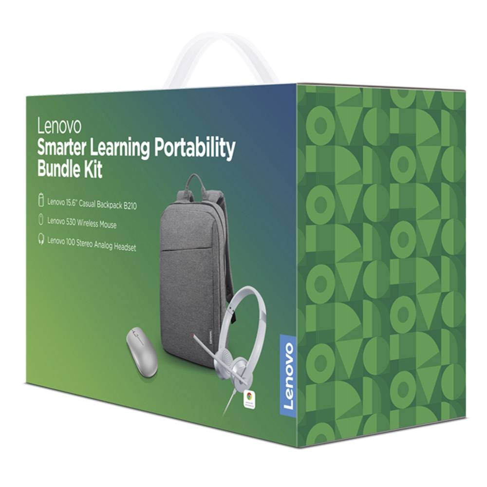 Bundle Lenovo Smarter Learning Portability Mochila B210 15.6" Cinza + Headset 100 Prateado + Rato Óptico 530 Wireless Prateado