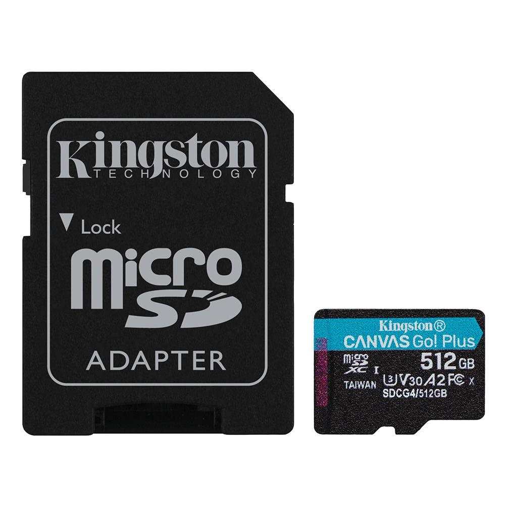 Cartão de Memória microSDXC Kingston Canvas Go! Plus Gen4 512GB (200MB/s) UHS-I, U3, V30, A2 + Adaptador SD