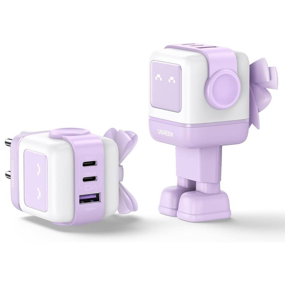 Carregador UGREEN Nexode RG Robot GaN 65W 1xUSB-A + 2xUSB-C Fast Charger Lilás