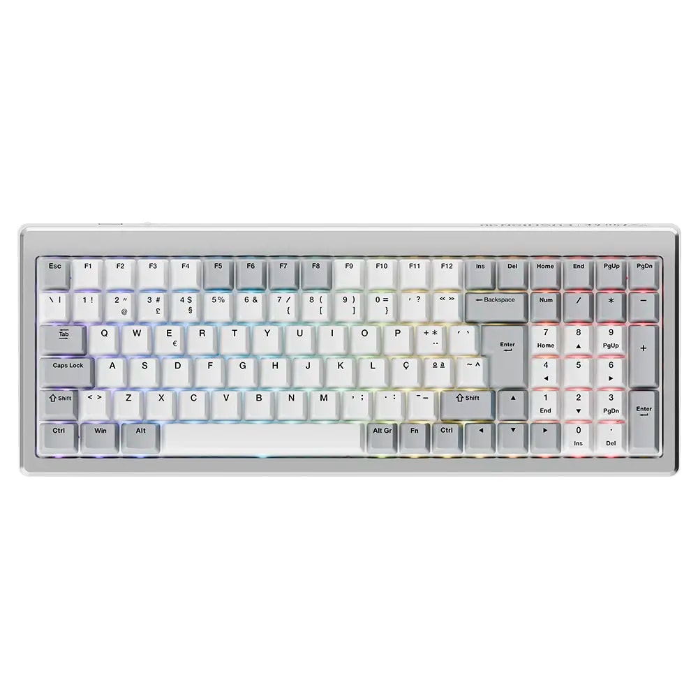 Teclado Mecânico Ducky Cushion 98 96% Tri-Mode RGB PT Silent Linear Red Switches Prateado