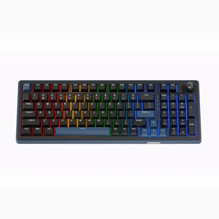 Teclado Mecânico Ducky OK-M 980 98% Tri-mode Hot-Swap RGB PT KTT Tactile​ Switches Preto/Azul
