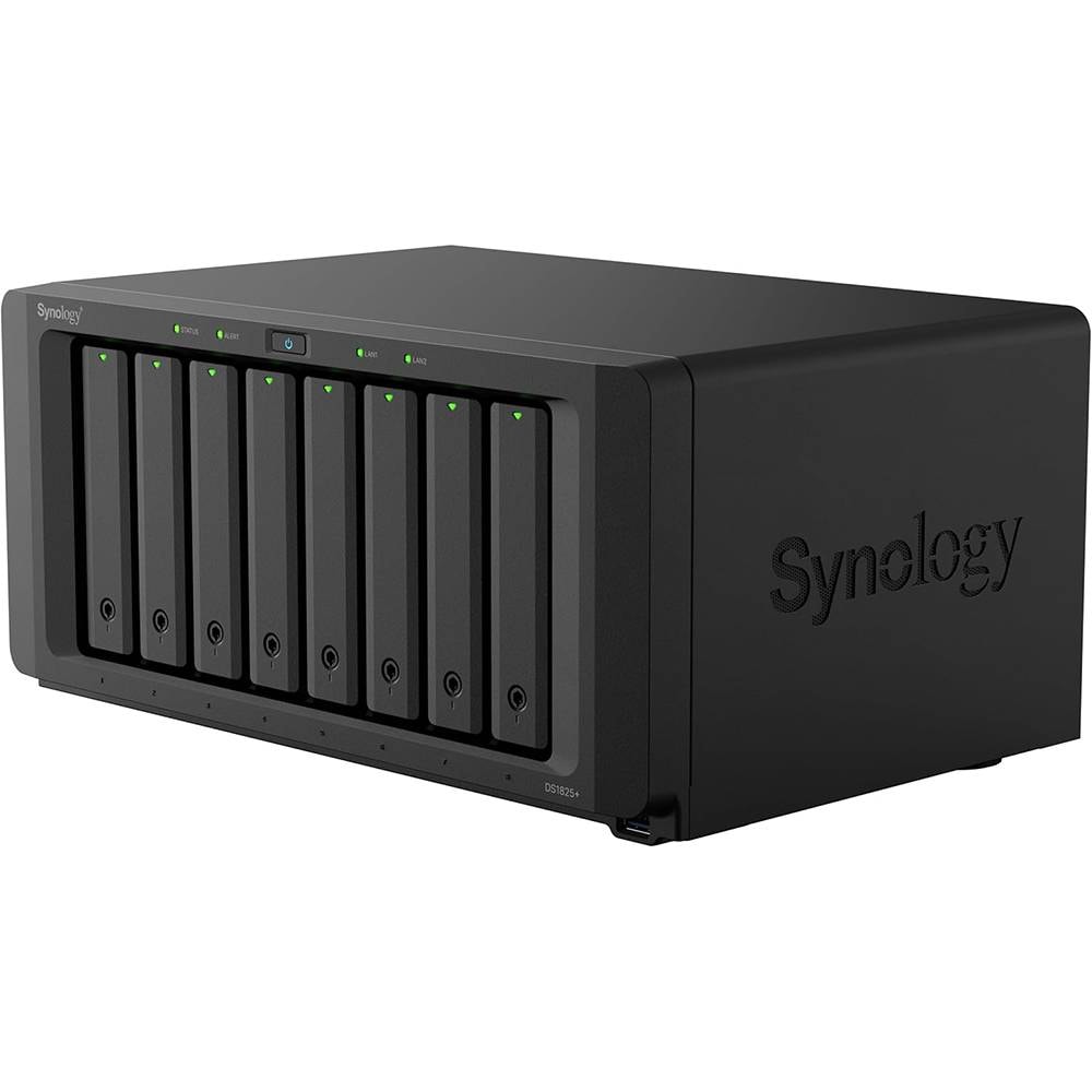 NAS Synology DiskStation DS1825+ | 8 Baías | CPU 4-Core AMD Ryzen V1500B | RAM 8GB DDR4 | Preto