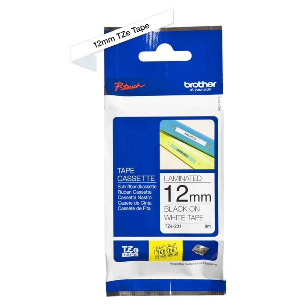 Fita Laminada p/ Rotuladora Brother TZe231 (12mm) 8m Branca