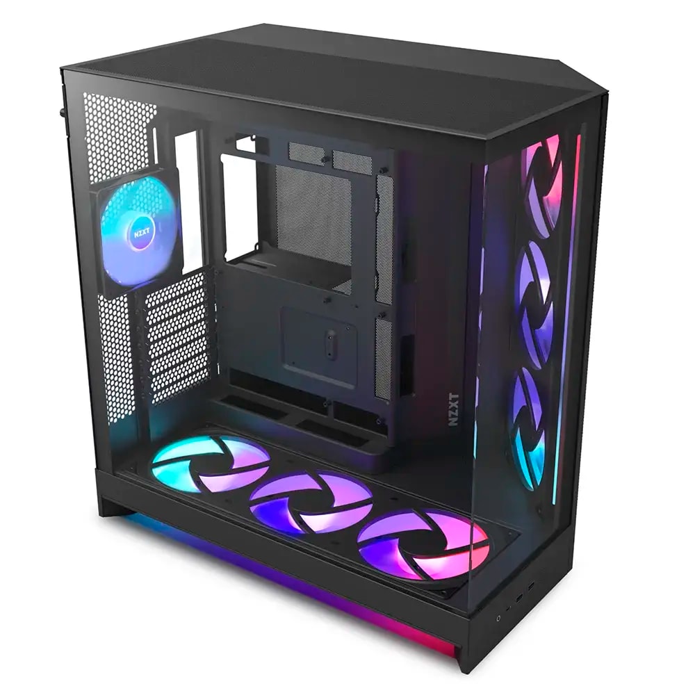 Caixa Extended-ATX NZXT H9 Flow RGB+ (2025) Tempered Glass Preta + Hub